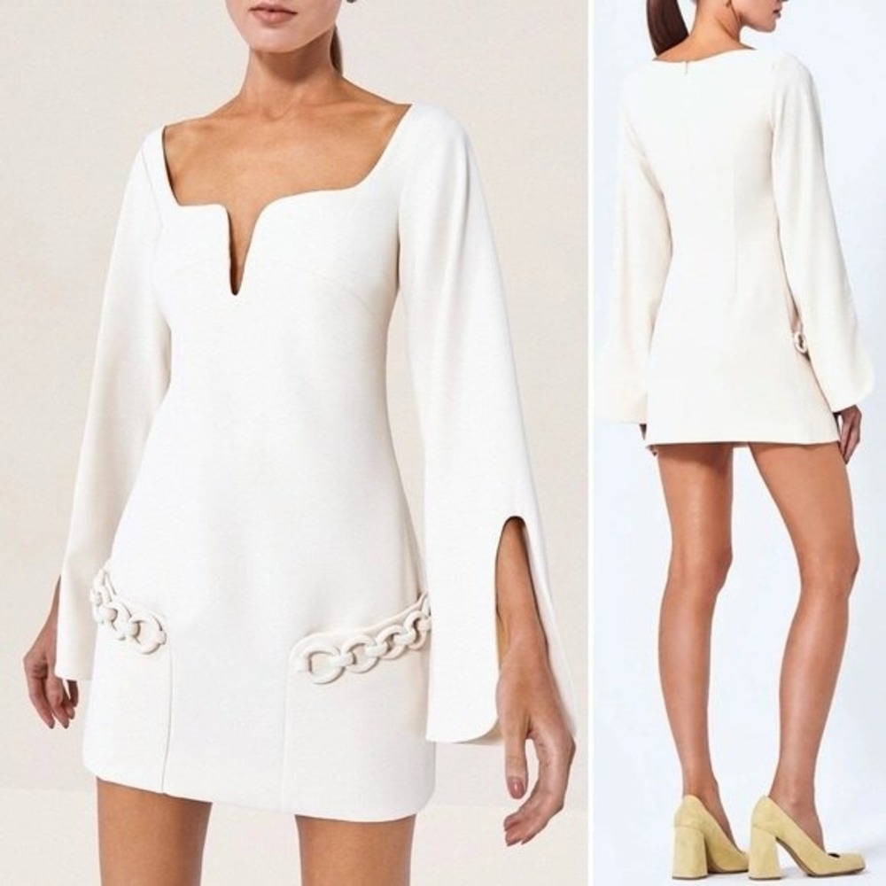 Alexis Cream Azize Split Sleeve Chain Mini Dress Size Small
